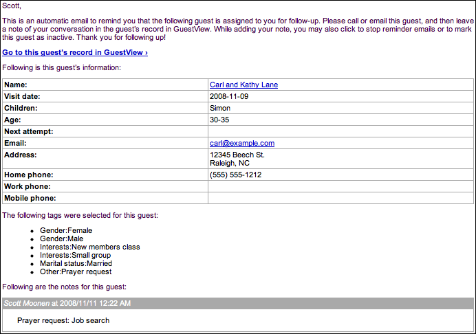 GuestView reminder email