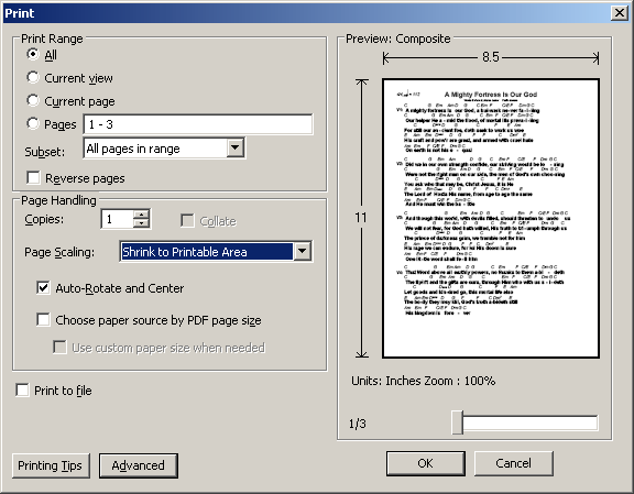 Acrobat Reader print dialog